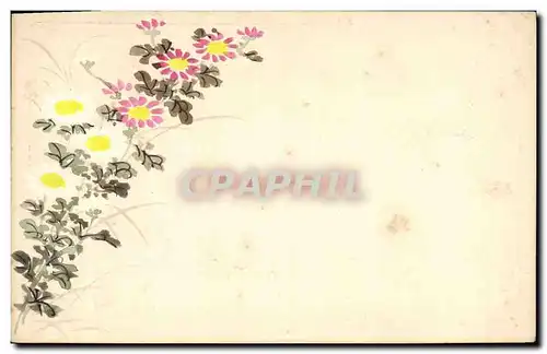 Cartes postales Fantaisie (dessin a la main) Fleurs Japon Nippon Japan