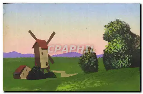 Cartes postales Fantaisie (dessin a la main) Paysage Moulin a vent