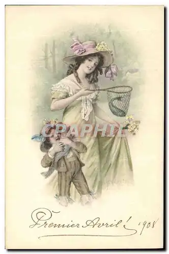 Cartes postales Fantaisie Femme Enfant Poisson