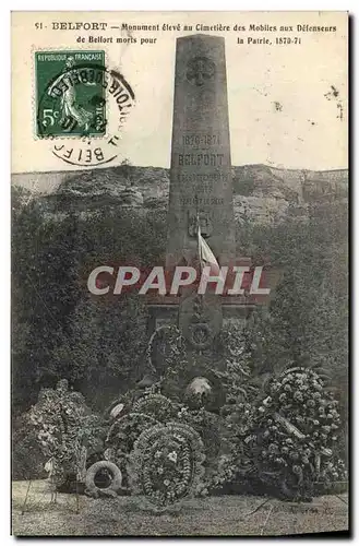 Cartes postales Militaria Guerre de 1870 Belfort Monument eleve au cimetiere des mobiles aux defenseurs de Belfo