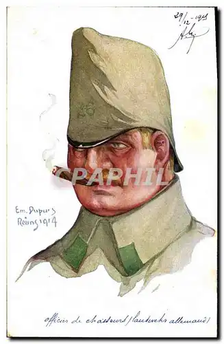 Ansichtskarte AK Fantaisie Illustrateur Dupuis Militaria Officier de chasseurs Landwehr allemand