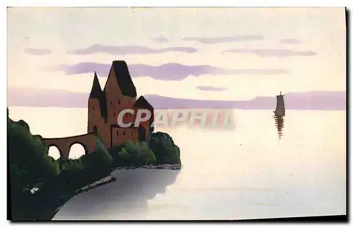 Cartes postales Fantaisie (dessin a la main) Bateau Chateau