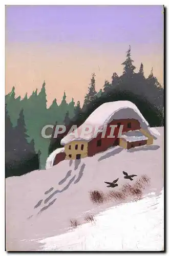 Ansichtskarte AK Fantaisie (dessin a la main) Maison dans la neige