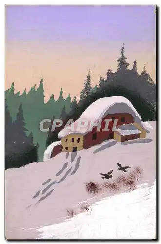 Cartes postales Fantaisie (dessin a la main) Maison dans la neige