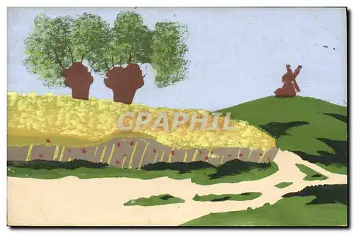 Cartes postales Fantaisie (dessin a la main) Paysage Moulin a vent