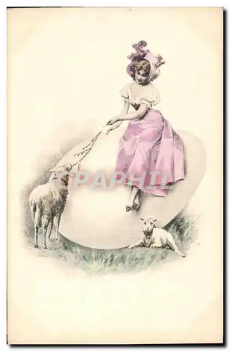 Cartes postales Fantaisie Femme Oeuf Agneau