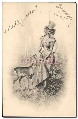 Cartes postales Fantaisie Femme Biche