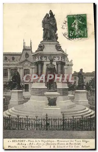 Cartes postales Militaria Guerre de 1870 Belfort Place de la Republique Monument des Trois Sieges