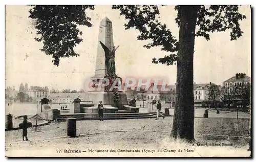 Cartes postales Militaria Guerre de 1870 Rennes Monument des Combattants au champ de Mars
