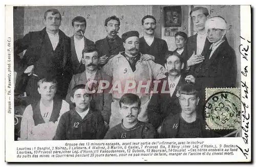 Cartes postales Mine Mines Groupe des 13 mineurs rescapes avant leur sortie de l&#39infirmerie TOP Courrieres