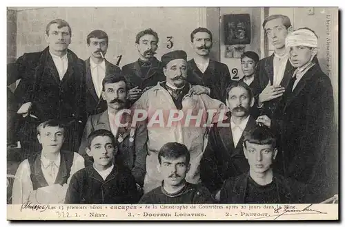 Cartes postales Mine Mines Les 13 premiers heros escapes de la Catastrophe de Courrieres