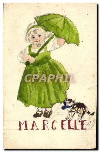 Cartes postales Fantaisie (dessin a la main) Enfant Marcelle Chat