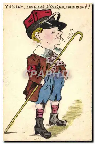 Cartes postales Fantaisie (dessin a la main) Enfant Militaria