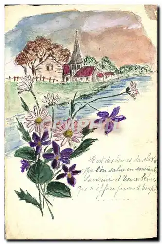 Ansichtskarte AK Fantaisie (dessin a la main) Village Fleurs