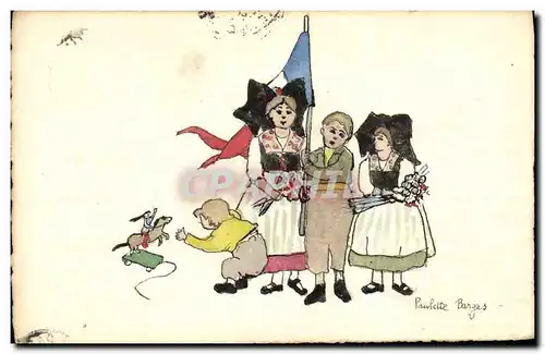 Cartes postales Fantaisie (dessin a la main) Enfants Alsace Paulette Bargas