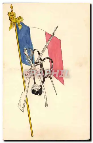 Ansichtskarte AK Fantaisie (dessin a la main) Drapeau Armes