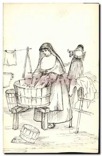 Cartes postales Fantaisie (dessin a la main) Femme Lavoir