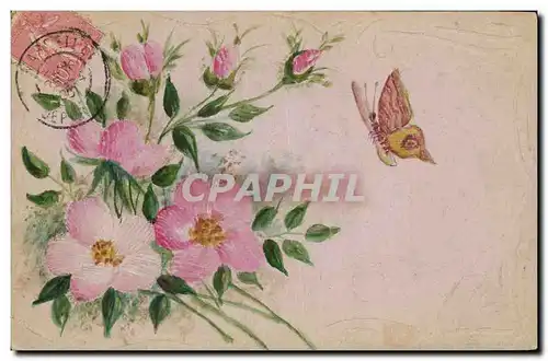 Cartes postales Fantaisie (dessin a la main) Fleurs Papillon