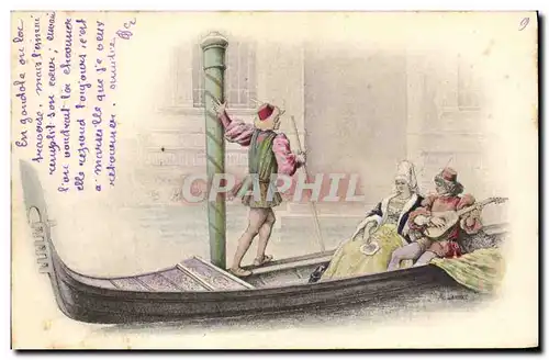 Cartes postales Fantaisie Femme Troubadour Gondole Bateau