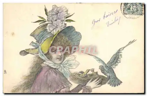 Cartes postales Fantaisie Femme Oiseaux