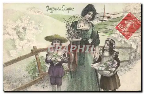 Cartes postales Fantaisie Femme Enfants Paques