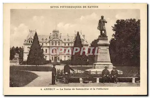 Cartes postales Annecy La statue de Sommeiller et le Prefecture