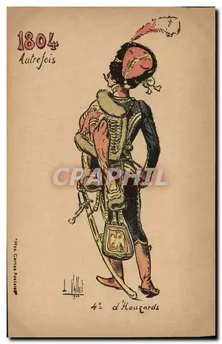 Cartes postales Fantaisie Illustrateur Vallet 1804 4eme Hussards Militaria