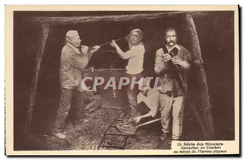 Cartes postales Mine Mines Mineurs Extraction du charbon au miyen du marteau piqueur