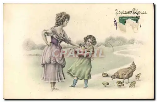 Cartes postales Fantaisie Femme Enfant Poule Poussins