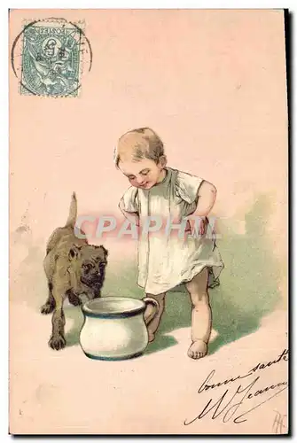 Cartes postales Fantaisie Enfant Pot Chien