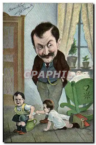 Cartes postales Fantaisie Enfant Pot Homme grimacant