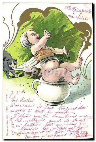 Cartes postales Fantaisie Enfant Pot Chat Chaton