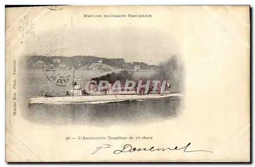 Cartes postales Bateau de Guerre L'Argonaute Torpilleur de 1ere classe