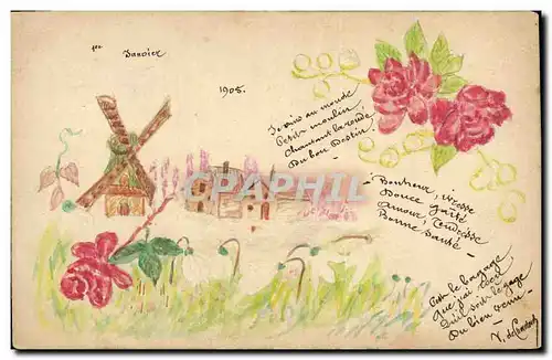 Cartes postales Fantaisie (dessin a la main) Moulin a vent