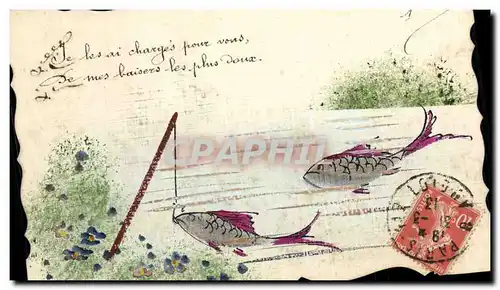 Cartes postales Fantaisie (dessin a la main) Poissons Peche