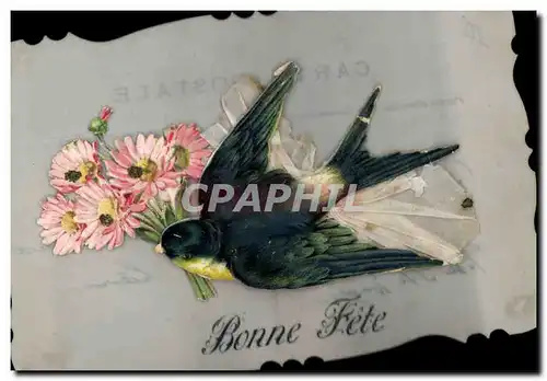 Ansichtskarte AK Fantaisie Carte transparente Fleurs Hirondelle