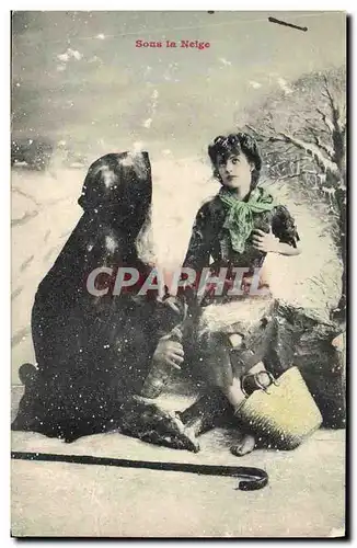 Cartes postales Fantaisie Sous la neige Pere St Nicolas