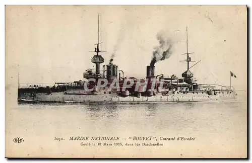 Cartes postales Bateau de Guerre Bouvet Cuirasse d&#39escadre Coule dans les Dardanelles