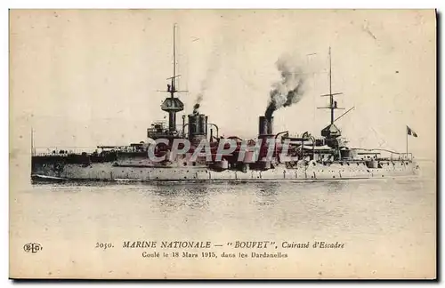 Cartes postales Bateau de Guerre Bouvet Cuirasse d'escadre Coule dans les Dardanelles