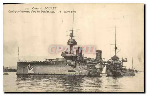 Ansichtskarte AK Bateau de Guerre Cuirasse Bouvet Coule glorieusement dans les Dardanelles