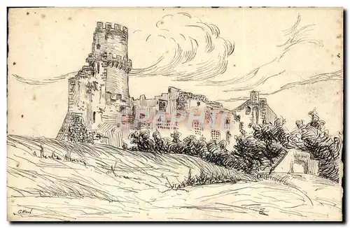 Ansichtskarte AK Fantaisie Chateau (dessin a la main)