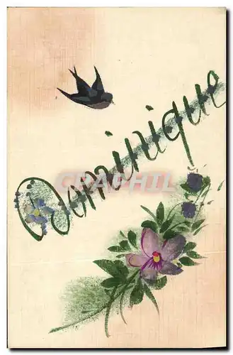 Cartes postales Fantaisie Fleurs Dominique Oiseau (dessin a la main)