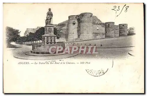 Cartes postales Chateau Angers La statue du roi Rene et le chateau