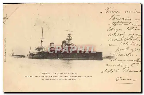 Cartes postales Bateau de Guerre Bouvet Cuirasse de 1er rang portant pavillon de l&#39amiral Gervais Commandant