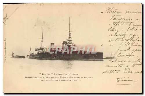 Cartes postales Bateau de Guerre Bouvet Cuirasse de 1er rang portant pavillon de l'amiral Gervais Commandant