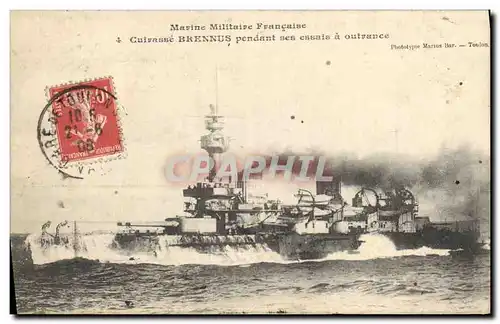 Ansichtskarte AK Bateau de Guerre Cuirasse Brennus pendant ses essais de vitesse