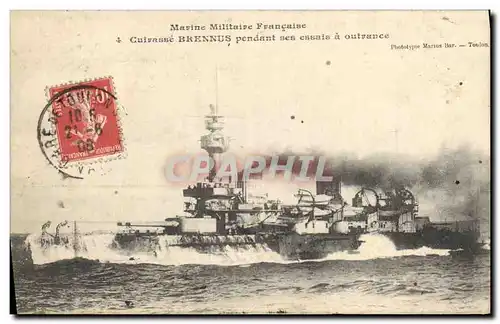 Cartes postales Bateau de Guerre Cuirasse Brennus pendant ses essais de vitesse