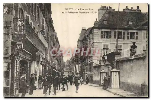 Cartes postales Brest La Rue du Siam et la Prefecture maritime