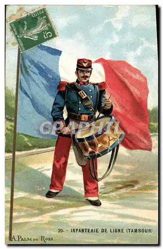 Cartes postales Militaria Infanterie de ligne Tambour Drapeau