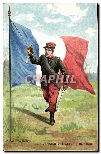 Cartes postales Militaria Officier d&#39infanterie de ligne Drapeau